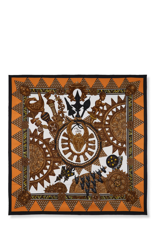 Orange & Multicolor 'L'or Des Chefs' Silk Scarf 90, , large image number 0