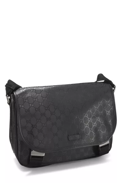 Black GG Imprime Buckle Flap Messenger, , large