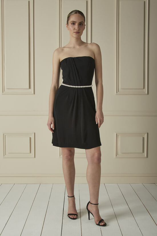 Black Faux Pearl Accent Strapless Mini Dress