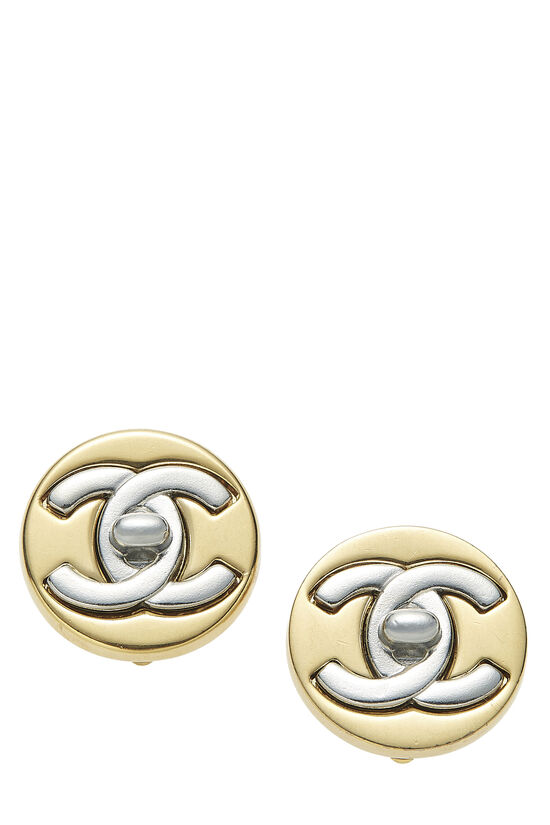 Gold 'CC' Turnlock Circle Earrings Small, , large image number 1