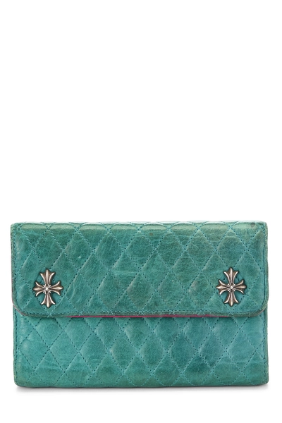 Green Leather Wave Cross Long Wallet