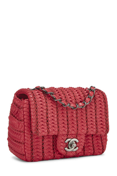 Red Woven Leather Square Flap Mini , , large