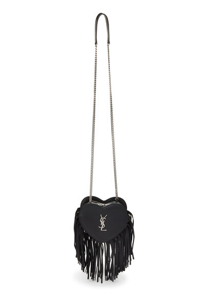 Black Leather Love Heart Chain Bag, , large