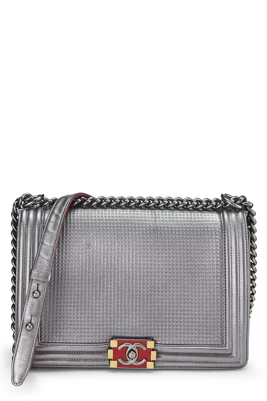 Silver Cube Embossed Calfskin Boy Bag Medium, , large image number 0