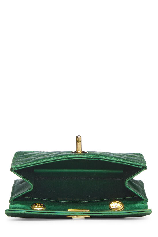 Emerald Green Quilted Satin Half Single Flap Bag Micro, , large image number 5