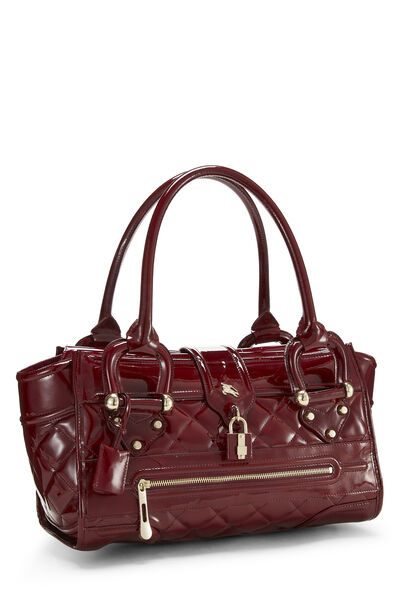 Red Quilted Patent Leather Manor Satchel Large, , large