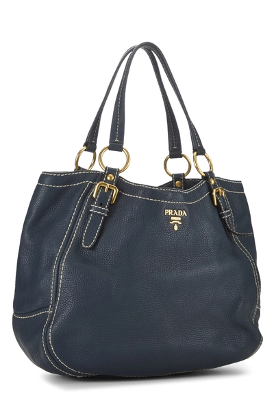 Navy Vitello Daino Sacca 2 Manici, , large