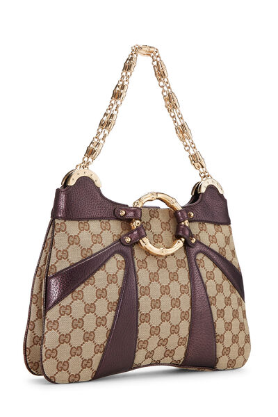 Purple Original GG Canvas Bamboo Shoulder Bag, , large