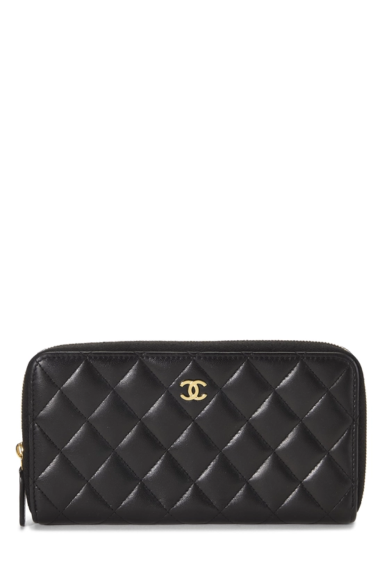 Black Lambskin Zip Around Wallet, , large image number 0