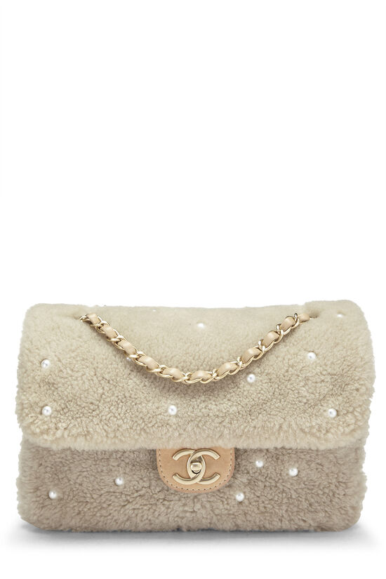 Gold Quilted Lambskin Chic Pearl Chain Flap Small