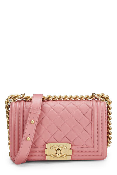 Pink Quilted Lambskin Boy Bag Small 