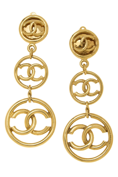 Gold 'CC' Circle Dangle Earrings