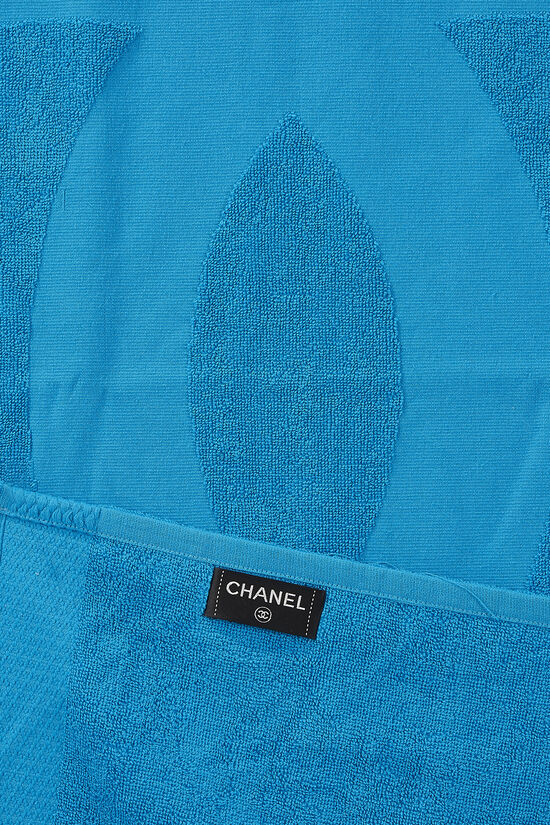 Blue 'CC' Terry Cloth Beach Towel XL, , large image number 2