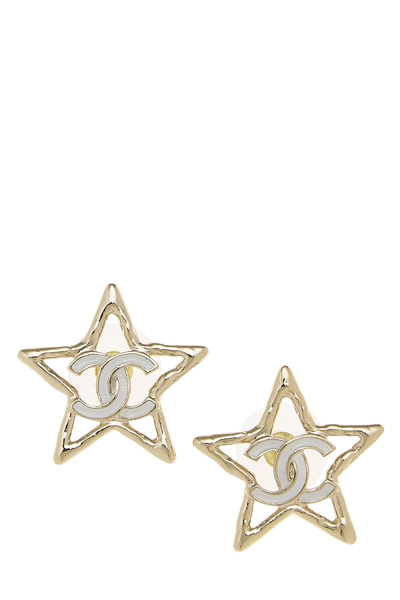 White & Gold 'CC' Star Earrings