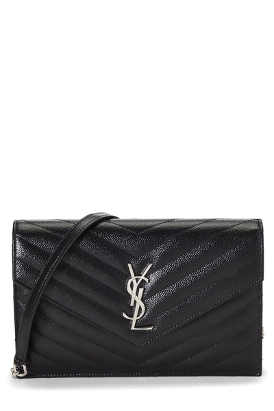 YSL Black Grained Calfskin Envelope Wallet On Chain (WOC)