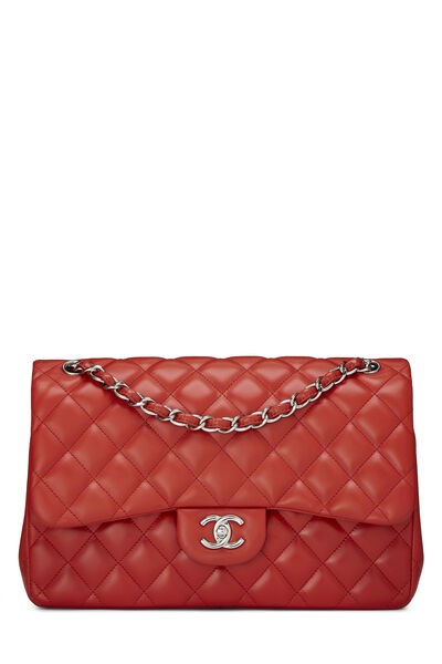 Red Quilted Lambskin New Classic Double Flap Jumbo