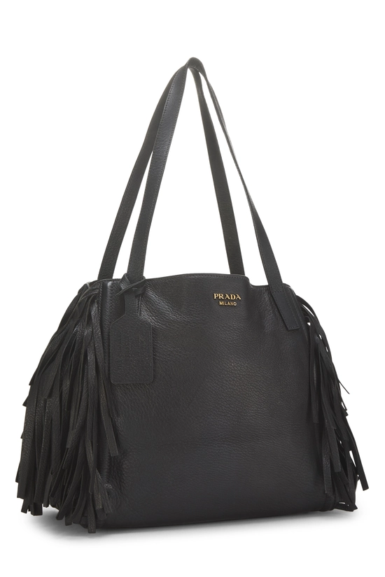 Black Vitello Daino Fringe Tote, , large image number 1