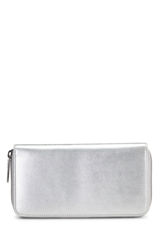 Silver Leather 'CC' Zip Around Wallet, , large image number 3