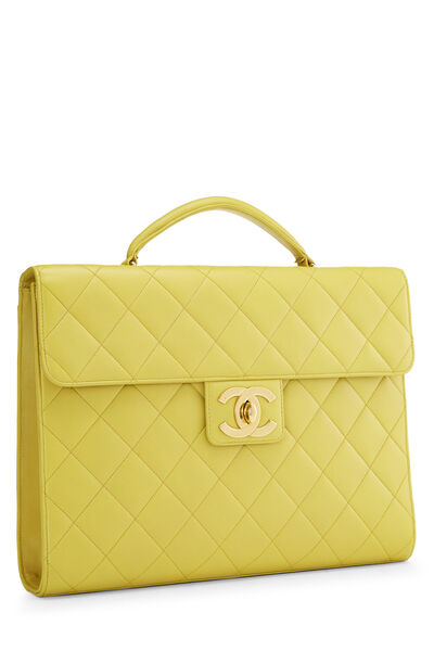 Yellow Quilted Lambskin Turnlock Briefcase , , large