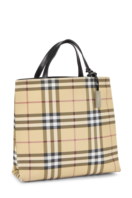 Beige Vinyl House Check Shopping Handbag Medium, , large image number 1
