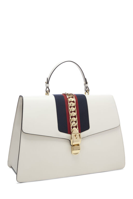 White Leather Sylvie Top Handle Handbag Large, , large image number 2