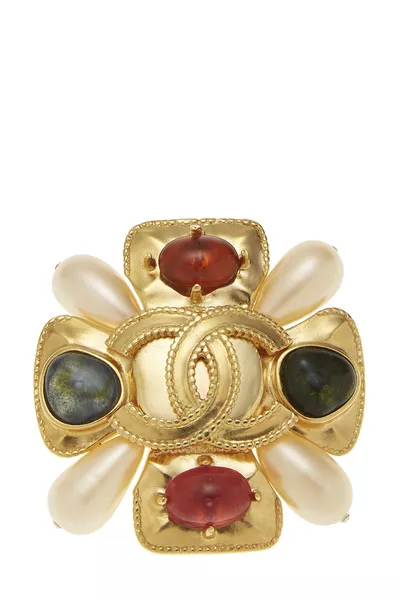 Gold & Pearl Gripoix Cross Pin