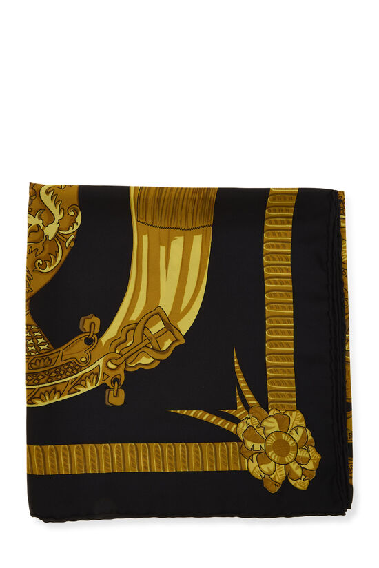 Black & Multicolor 'Armets en Panache' Silk Scarf 90, , large image number 1