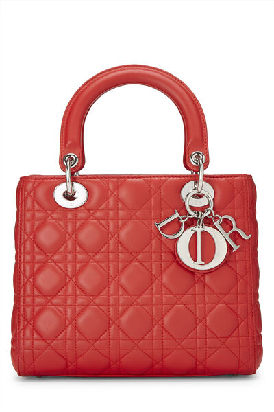 Red Cannage Quilted Lambskin Lady Dior Medium