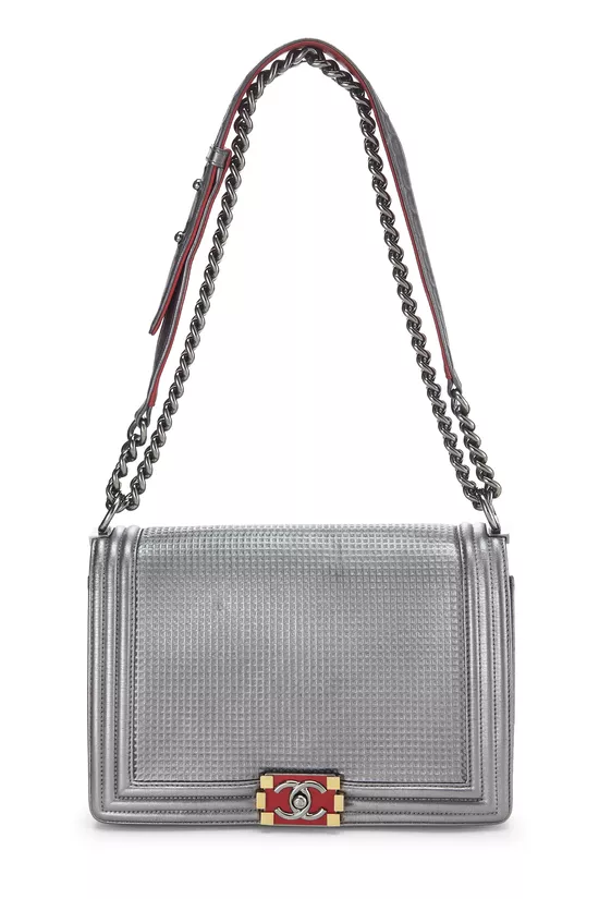 Silver Cube Embossed Calfskin Boy Bag Medium, , large image number 1