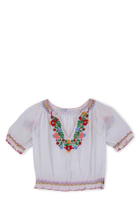 White Floral Embroidered Hungarian Blouse, , large image number 0