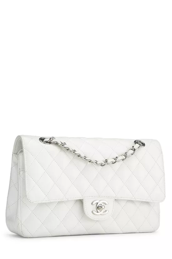 White Quilted Caviar Classic Double Flap Medium, , large image number 1