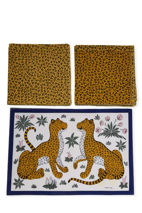 Blue & Multicolor '2 Leopards' Cotton Napkin Set, , large image number 0