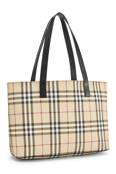 Beige Vintage Check Coated Canvas Shopping Tote Large, , large
