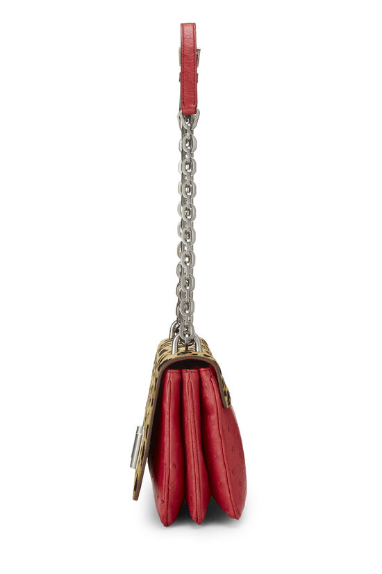 Prada Brown Printed Calf Hair & Red Ostrich Chain Bag QNBHIA3PMB001