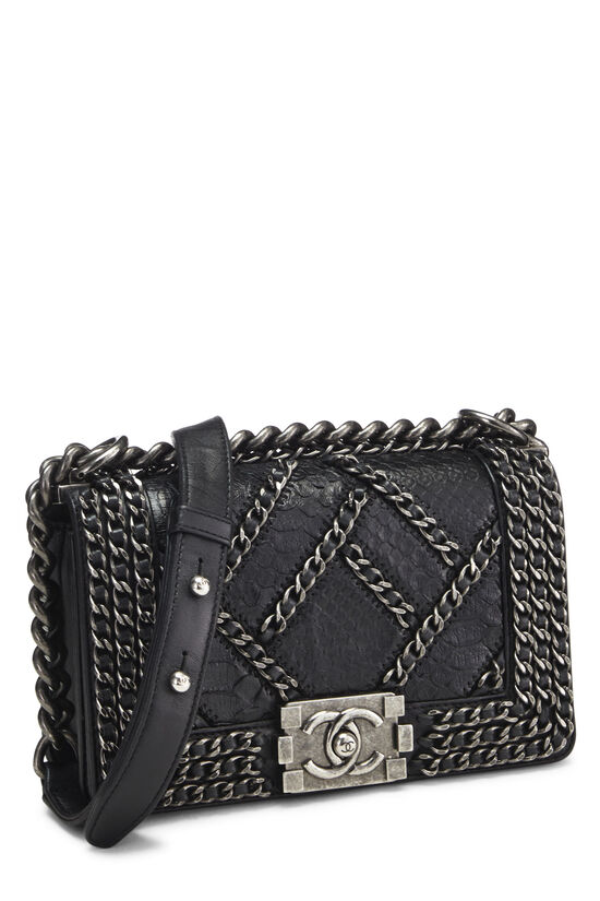 Chanel Black Python Chain Boy Bag Small Q6B2XS2FKH000