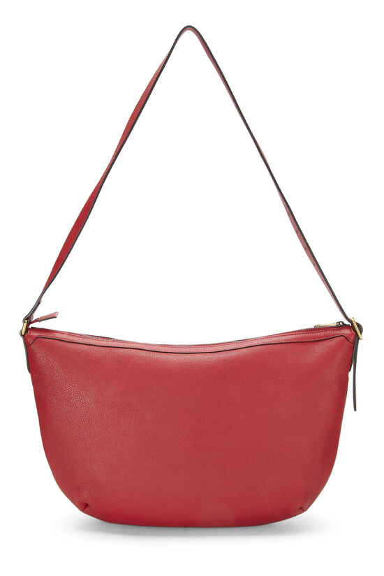Red Grained Leather Logo Print Moon Hobo, , large image number 3