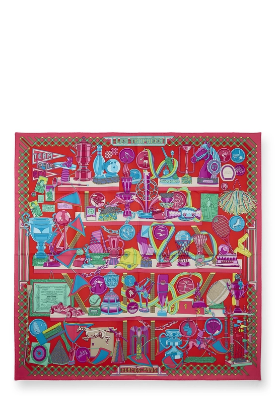 Pink & Multicolor 'Les Trophees' Silk Scarf 90, , large image number 0