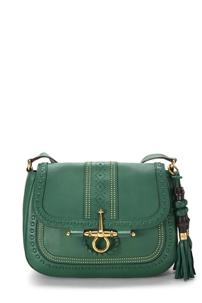 Gucci Green Calfskin Snaffle Horsebit Shoulder Bag Medium
