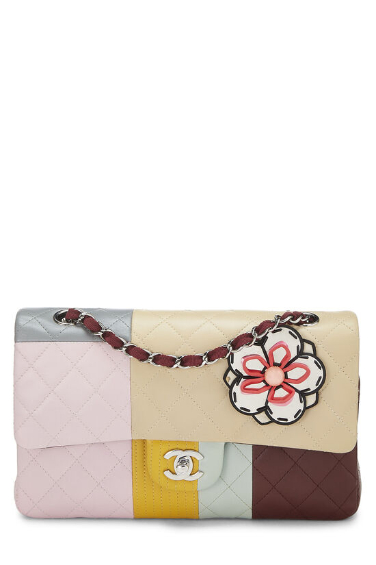 Beige & Multicolor Quilted Lambskin Flower Classic Double Flap Medium, , large image number 0
