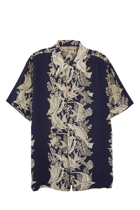 Blue Fish & Shell Royal Hawaiian Shirt, , large image number 0