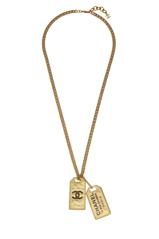 Gold 'CC' Luggage Tag Necklace, , large image number 1