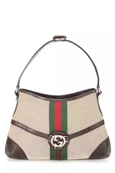 Beige Canvas Web Reins Shoulder Bag