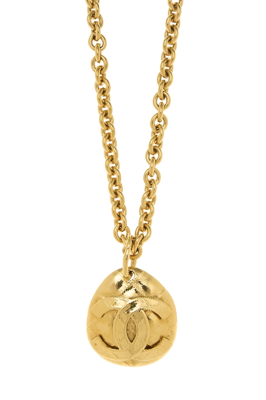 Gold Quilted Oval 'CC' Necklace, , large image number 1