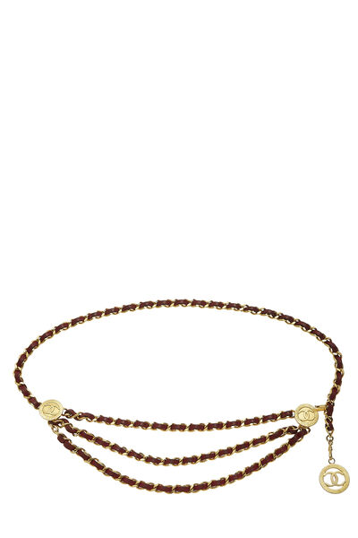 Gold & Red Leather Chain Belt 3