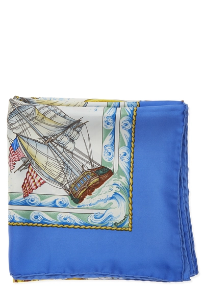 Blue & Multicolor 'Vive le Vent' Silk Scarf 90, , large