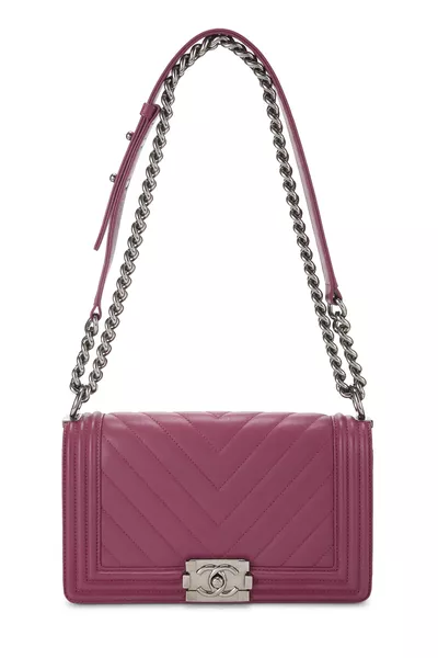 Chanel Purple Chevron Lambskin Boy Bag Medium
