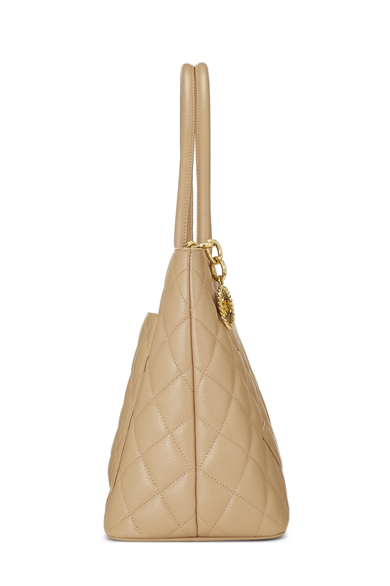 Beige Quilted Caviar Medallion Tote, , large image number 2