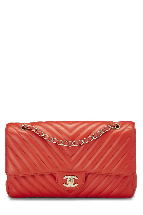 Red Chevron Lambskin Classic Double Flap Medium, , large image number 0