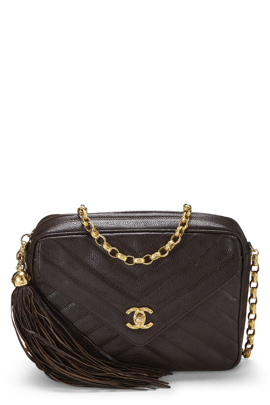 Chanel Brown Quilted Caviar Chevron Envelope Camera Bag Medium  Q6BASU0F07000