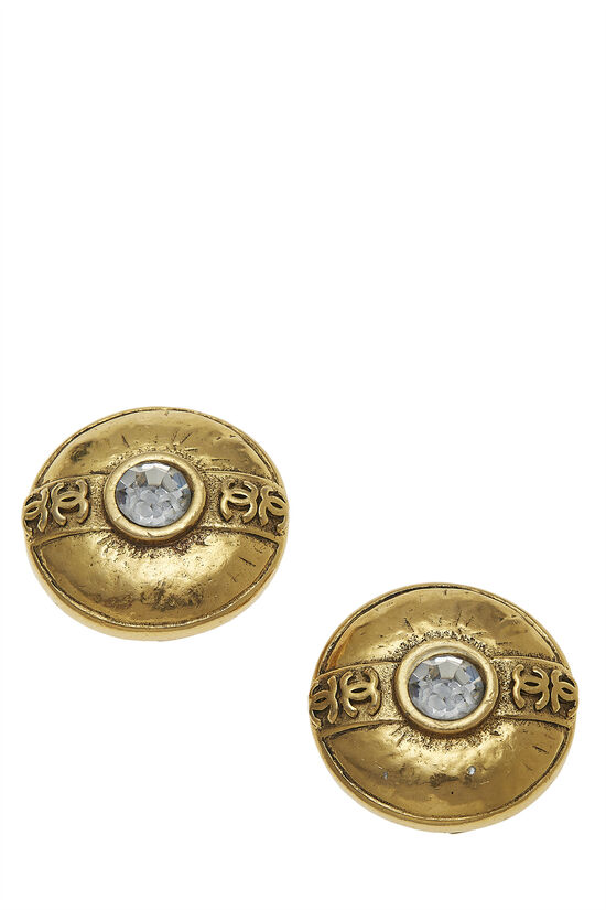Gold Crystal 'CC' Button Earrings, , large image number 0